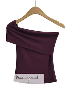 Women’s Fold Over Off Shoulder Asymmetric Top Sun-Imperial United States