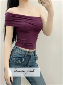 Women’s Fold Over Off Shoulder Asymmetric Top Sun-Imperial United States