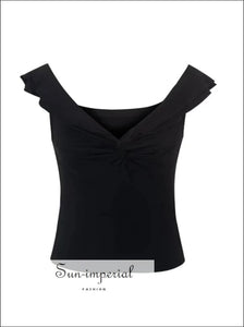 Women Futter Neckline Over The Shoulder Short Sleeve Top With Knot Front Detail Sun-Imperial United States