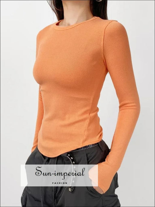 Women’s Bodycon Long Sleeve Ribbed Top With Asymmetric Stitching Detail Women Hold Tight Sun-Imperial United States