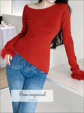 Women’s Asymmetric Knitted Jumper With Fur Cuff Detail Sun-Imperial United States