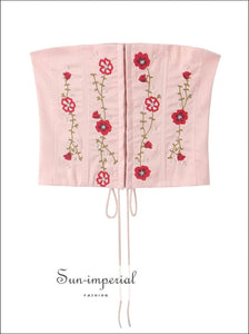 Women Pink Embroidery Corset Style Tube Top With Pearl Detail Sun-Imperial United States