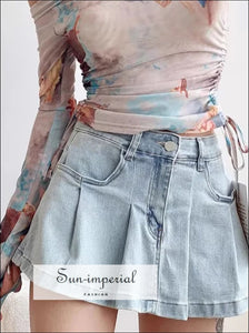 Women’s Pleated Denim Mini Skirt With Back Shorts Detail Sun-Imperial United States