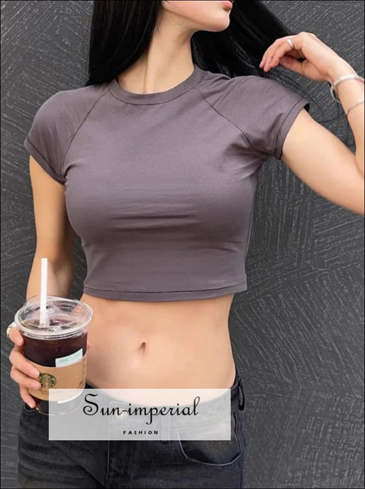 Women’s Short Sleeve Cropped Bodycon T-shirt Sun-Imperial United States