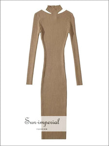 Sun-imperial - women ribbed halter neck long sleeve midi dress Light Blue / One Size Sun-imperial - women ribbed halter neck long sleeve midi dress Light Blue / One Size