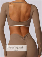 Women’s Backless Long Sleeve Yoga Top – Breathable Fitness & Running Shirt athletic long sleeve crop top, backless yoga shirt women,