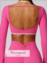 Women’s Backless Long Sleeve Yoga Top – Breathable Fitness & Running Shirt athletic long sleeve crop top, backless yoga shirt women,