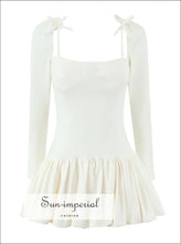 Women’s Beige Puff Sleeve Mini Dress – Bow & Ruffle Detail Spring Style casual chic, evening dress, hollow out mini party dress