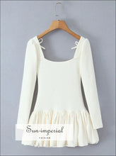 Women’s Beige Puff Sleeve Mini Dress – Bow & Ruffle Detail Spring Style casual chic, evening dress, hollow out mini party dress