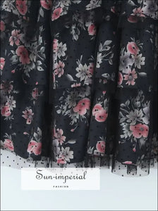 Women’s Black Floral Print Mesh Mini Strapless Dress With Ruffle Detail Sun - Imperial United States