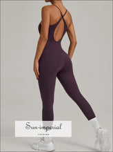 Women’s Cross Back Sports Jumpsuit – Slim Fit Fitness & Yoga One-piece cotton blend activewear, cross back workout suit, fitness bodysuit
