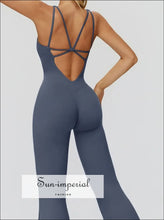 Women’s Cross-back Wide Leg Yoga Jumpsuit – One-piece Fitness Tracksuit cross back jumpsuit women, fitness tracksuit flared leg yoga suit,