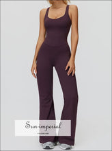 Women’s Cross-back Wide Leg Yoga Jumpsuit – One-piece Fitness Tracksuit cross back jumpsuit women, fitness tracksuit flared leg yoga suit,