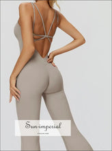 Women’s Cross-back Wide Leg Yoga Jumpsuit – One-piece Fitness Tracksuit cross back jumpsuit women, fitness tracksuit flared leg yoga suit,