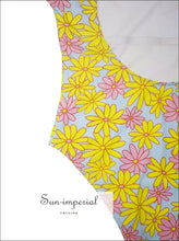 Women’s Long Sleeve Daisy Print Swimsuit – One-piece Surf Style with Open Back beach swim suit women, daisy print swimwear, long sleeve