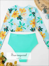 Women’s Long Sleeve Two-piece Surf Swimsuit – Tankini Rashguard Set active swimwear women, beach bathing suit long sleeve polyester spandex