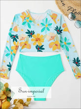 Women’s Long Sleeve Two-piece Surf Swimsuit – Tankini Rashguard Set active swimwear women, beach bathing suit long sleeve polyester spandex