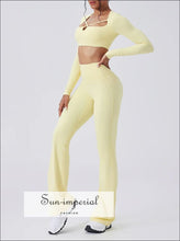 Women’s Long Sleeve Yoga Set – Crop Top & Leggings Workout Outfit athletic wear women, crop top leggings outfit, fitness two piece set, gym