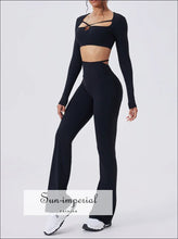 Women’s Long Sleeve Yoga Set – Crop Top & Leggings Workout Outfit athletic wear women, crop top leggings outfit, fitness two piece set, gym