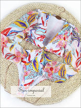 Women’s One-piece Surf Swimsuit – White Floral Long Sleeve Deep v one Piece active swimwear women, backless swimsuit beach swim suit long