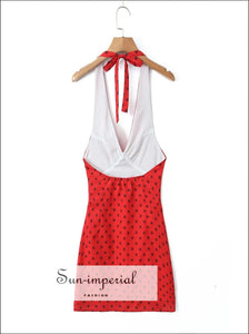Sun - imperial - womens Red with Black dot print halter backless mini dress Red / M Sun - imperial - womens Red with Black dot print halter backless mini dress Red / M