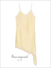 Women’s Satin Sling Dress – Hollow out Lace Backless Side Slit & Asymmetric Hem 3 Colors 2025 Fashion, Hem, Dress, Sun-Imperial United