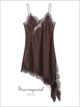 Women’s Satin Sling Dress – Hollow out Lace Backless Side Slit & Asymmetric Hem 3 Colors 2025 Fashion, Hem, Dress, Sun-Imperial United