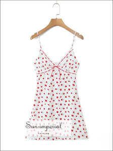 Women’s Sleeveless White Mini Dress With Red Rose Flower Print Center Bow Detail Sun - Imperial United States