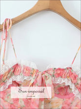 Women’s Sling Mini Dress – Pink Orange Gradient Floral 3d Lace & Cascade Ruffles 3D Dress, floral dress, mini party Sun-Imperial United