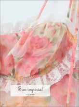 Women’s Sling Mini Dress – Pink Orange Gradient Floral 3d Lace & Cascade Ruffles 3D Dress, floral dress, mini party Sun-Imperial United