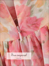 Women’s Sling Mini Dress – Pink Orange Gradient Floral 3d Lace & Cascade Ruffles 3D Dress, floral dress, mini party Sun-Imperial United