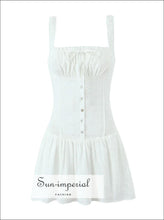 Women’s White Cami Straps Embroidery Ruched Bodice A - line Mini Dress With Button Detail A - Line Sun - Imperial United States