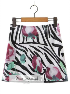 Women’s Zebra Striped Flower Print Mesh Mini Skirt Sun - Imperial United States