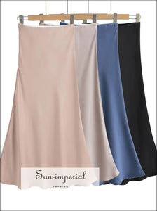 Women Satin Bias Midi Skirt With Zip Side Detail Sun-Imperial United States