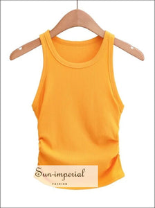 Women’s Solid Sleeveless Ruched Cropped Tank Top Sun-Imperial United States