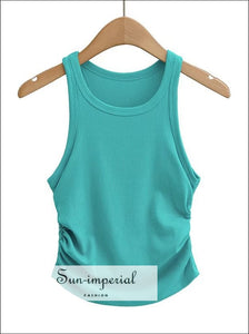 Women’s Solid Sleeveless Ruched Cropped Tank Top Sun-Imperial United States