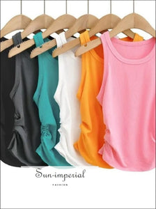 Women’s Solid Sleeveless Ruched Cropped Tank Top Sun-Imperial United States