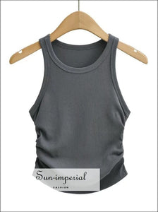 Women’s Solid Sleeveless Ruched Cropped Tank Top Sun-Imperial United States