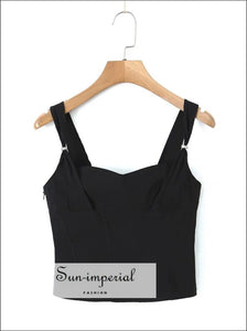 Women’s Solid Square Neck Cami Corset Cropped Top With Clips Detail Sun-Imperial United States