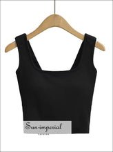 Women Square Neck Crop Tank Top With Cross Back Sun-Imperial United States