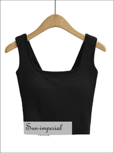 Women Square Neck Crop Tank Top With Cross Back Sun-Imperial United States