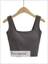 Women Square Neck Crop Tank Top With Cross Back Sun-Imperial United States