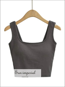 Women Square Neck Crop Tank Top With Cross Back Sun-Imperial United States