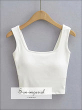 Women Square Neck Crop Tank Top With Cross Back Sun-Imperial United States