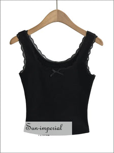 Women Square Neck Lace Trim Cotton Jersey Tank Top In Rib Sun-Imperial United States