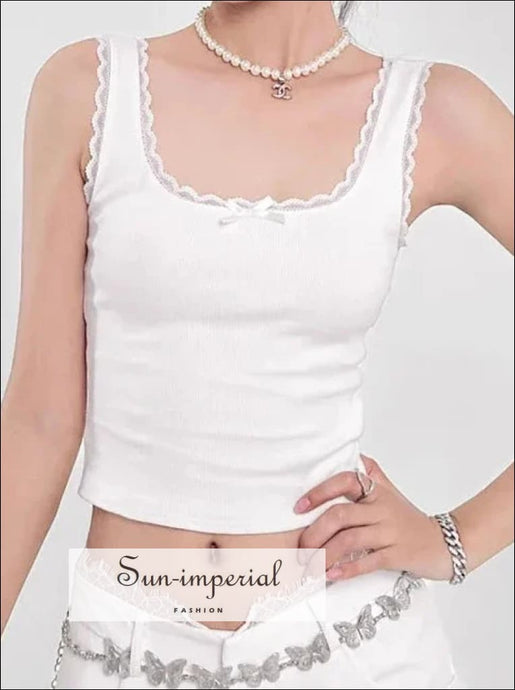 Women Square Neck Lace Trim Cotton Jersey Tank Top In Rib Sun-Imperial United States