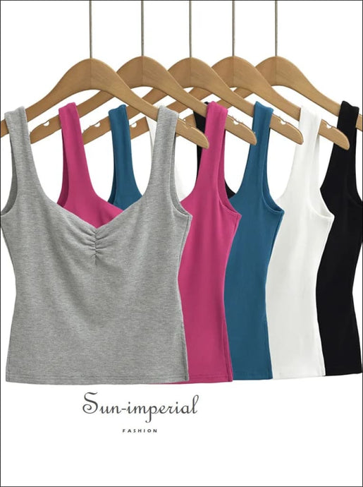 Women Square Neck Tank Top With Ruched Detail Sun-Imperial United States