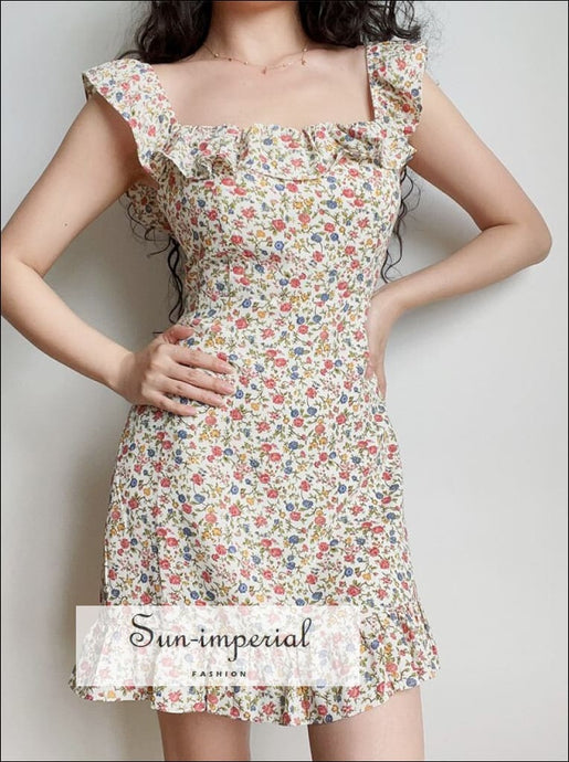 Women’s Floral Square Neckline Mini Dress With Ruffle Detail Sun-Imperial United States