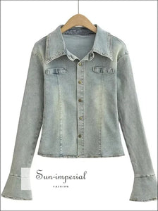 Women’s Long Sleeve Denim Fitted Shirt With Flare Cuff Detail Sun-Imperial United States