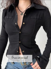 Women’s Long Sleeve Denim Fitted Shirt With Flare Cuff Detail Sun-Imperial United States